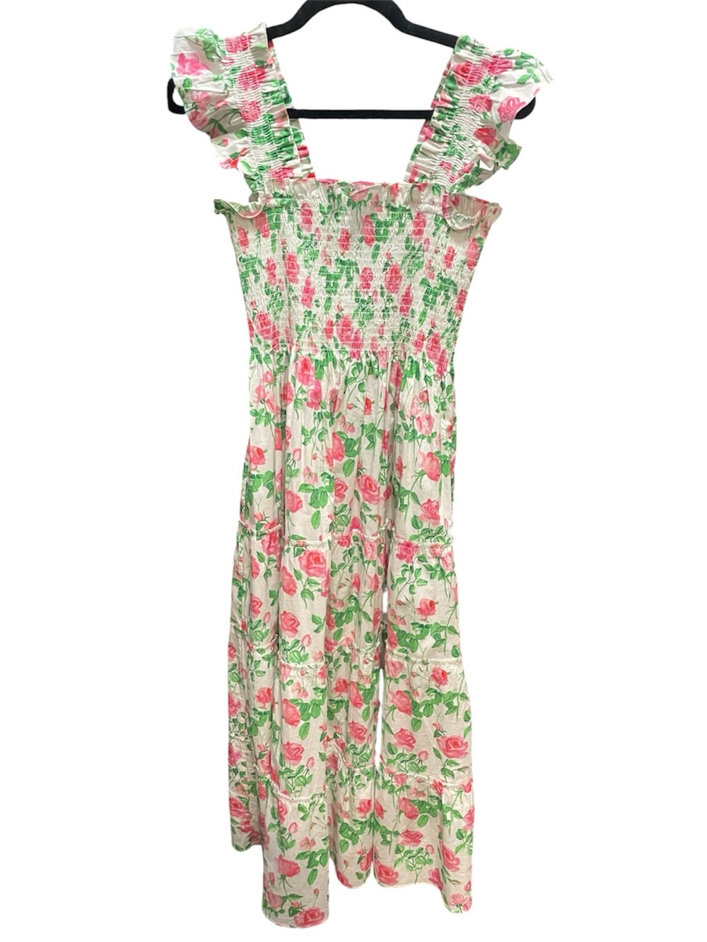 Hill House Floral Maxi Dress in Pink and Green on Cream